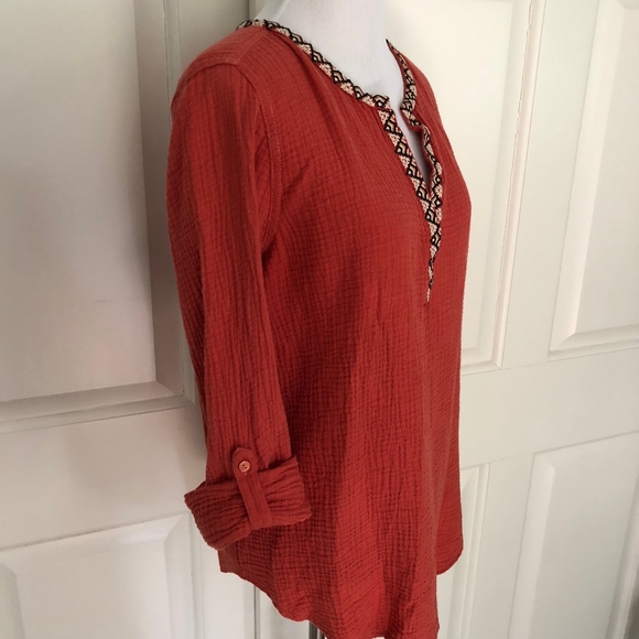 BOHO PEASANT BLOUSE EMBROIDERED GAUZY TUNIC - Picture 3 of 5